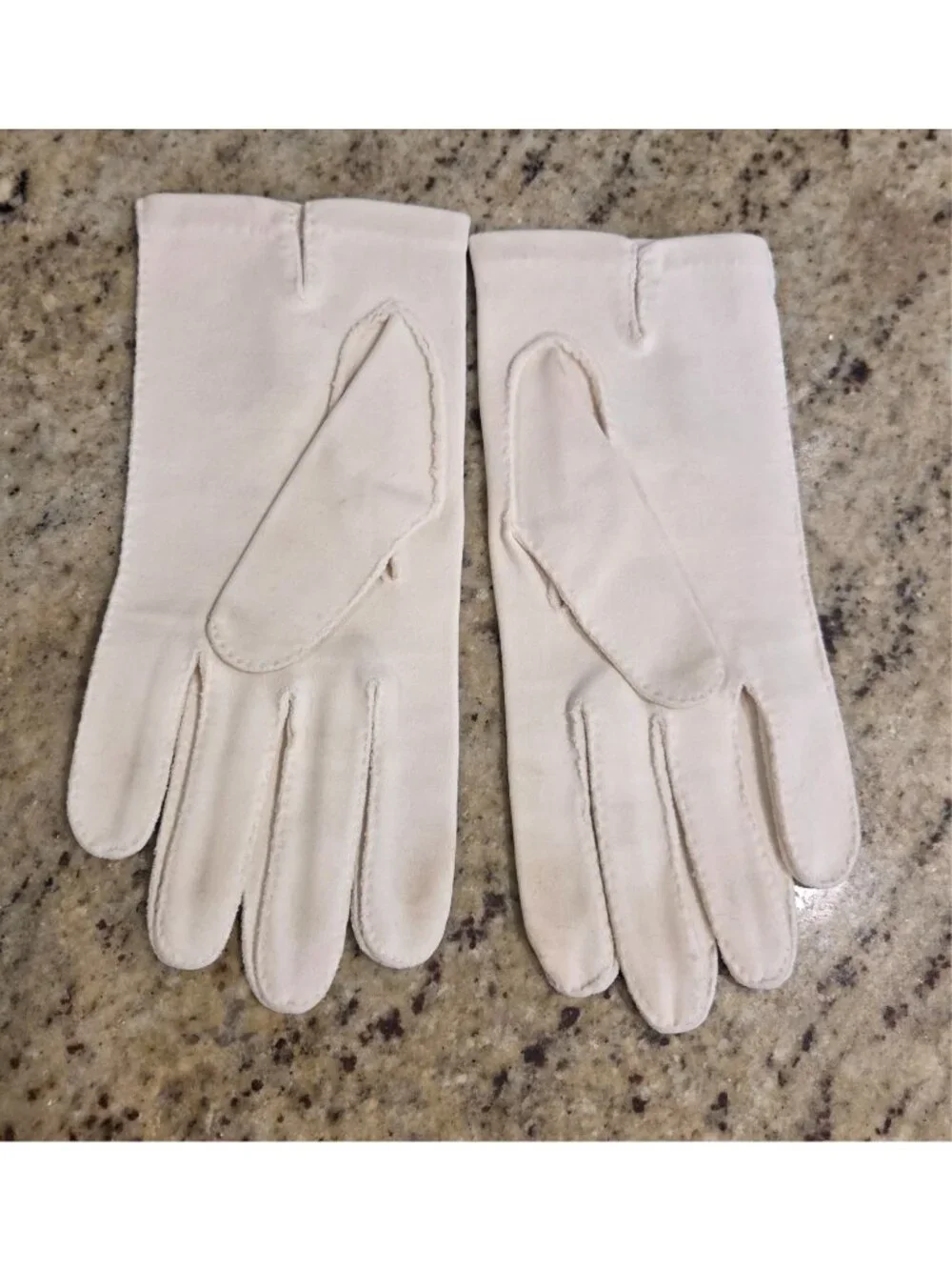 Vintage Womens Size S Cream Cotton Formal Short Gloves Chevron Look *hole